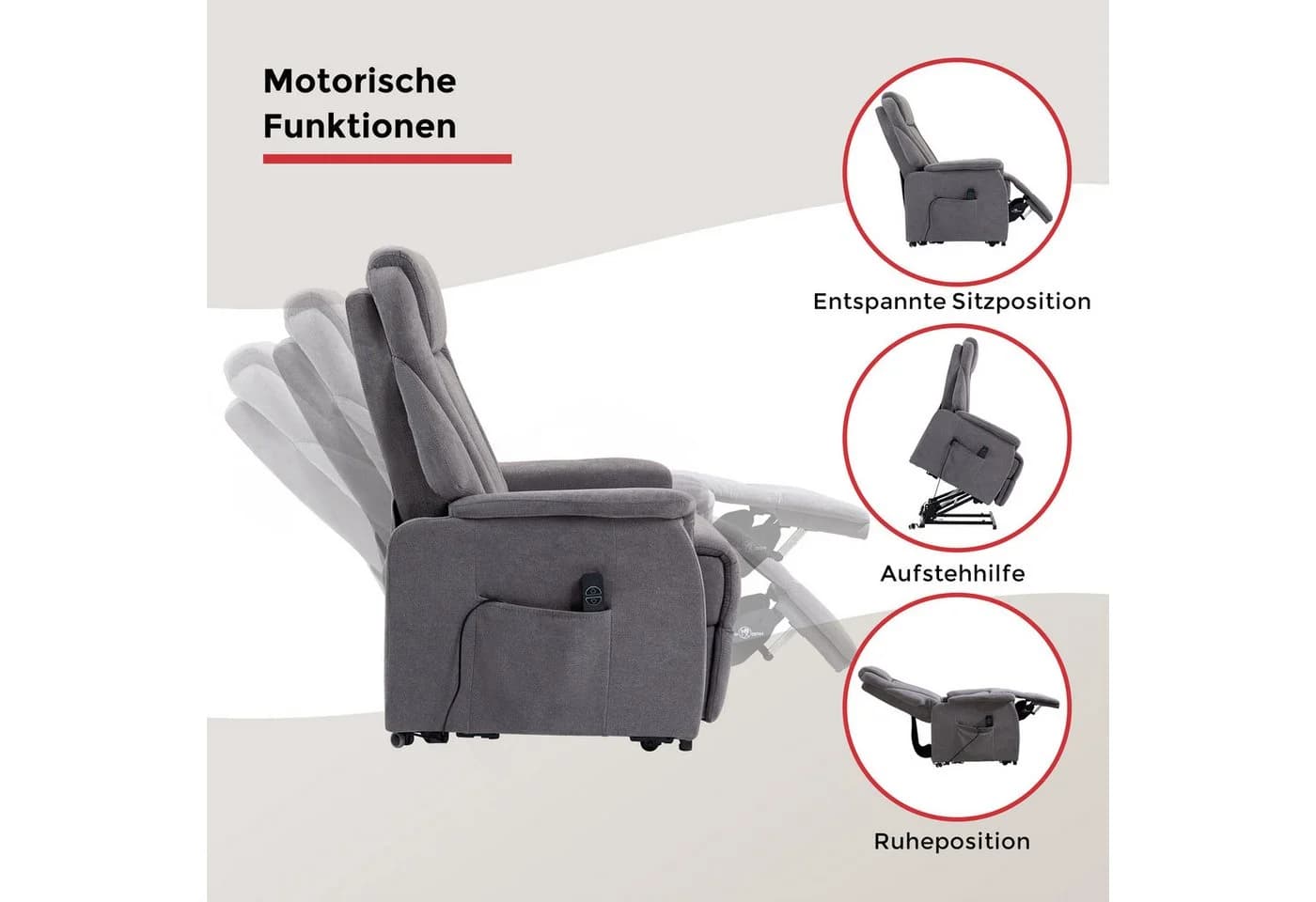 Duo Collection TV-Sessel Toronto XXL Grau Elektrische Aufstehhilfe Relax - Bild 3