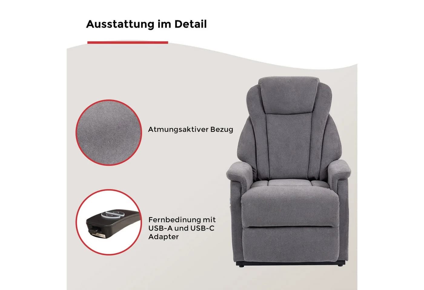 Duo Collection TV-Sessel Toronto XXL Grau Elektrische Aufstehhilfe Relax - Bild 4