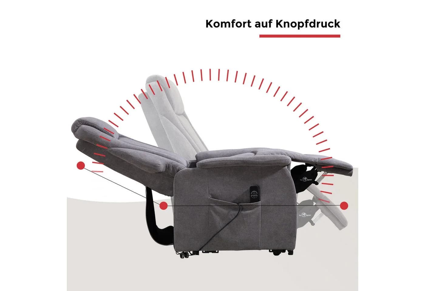Duo Collection TV-Sessel Toronto XXL Grau Elektrische Aufstehhilfe Relax - Bild 5