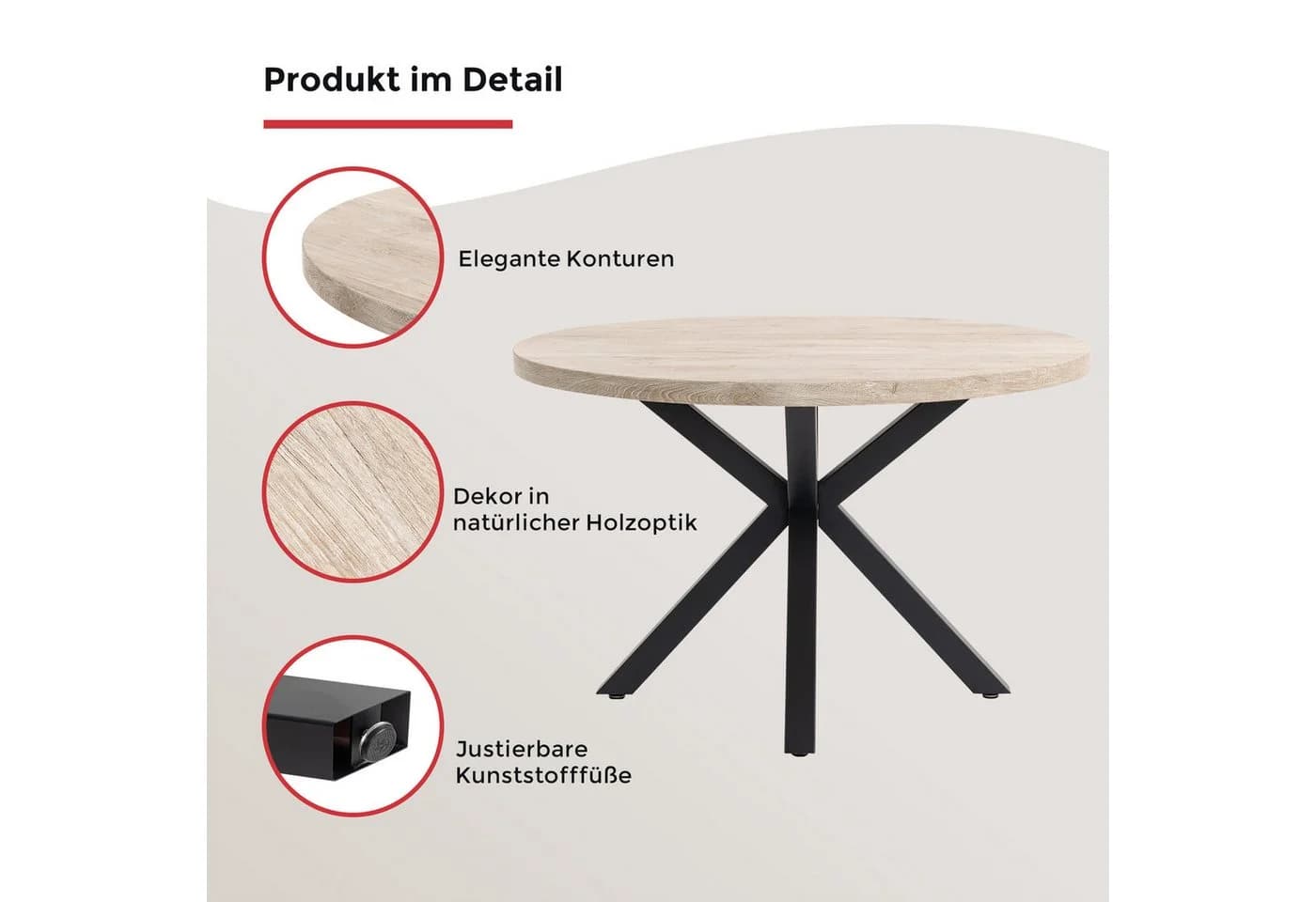 Duo Collection Damira Esstisch rund Wildeiche-Nachbildung Schwarz - Bild 3