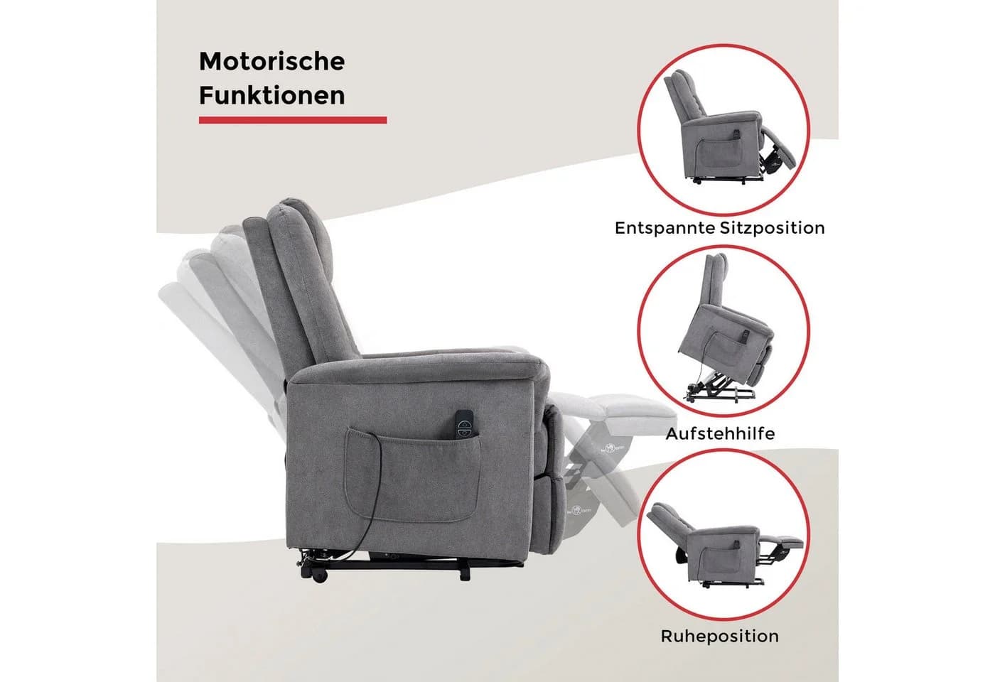 TV-Sessel DUO COLLECTION Granada Grau mit elektrischer Aufstehhilfe - Bild 4