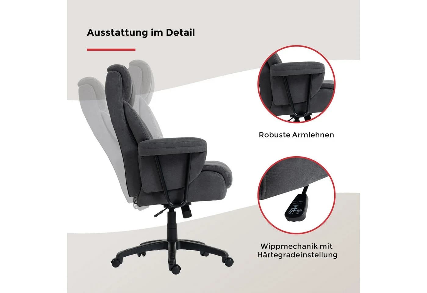 Duo Collection Chefsessel Mauro XXL Anthrazit Schwarz mit Wippfunktion - Bild 3