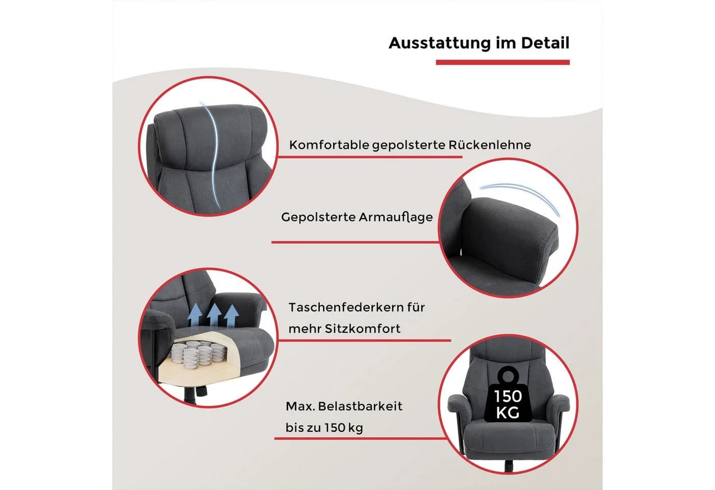 Duo Collection Chefsessel Mauro XXL Anthrazit Schwarz mit Wippfunktion - Bild 5