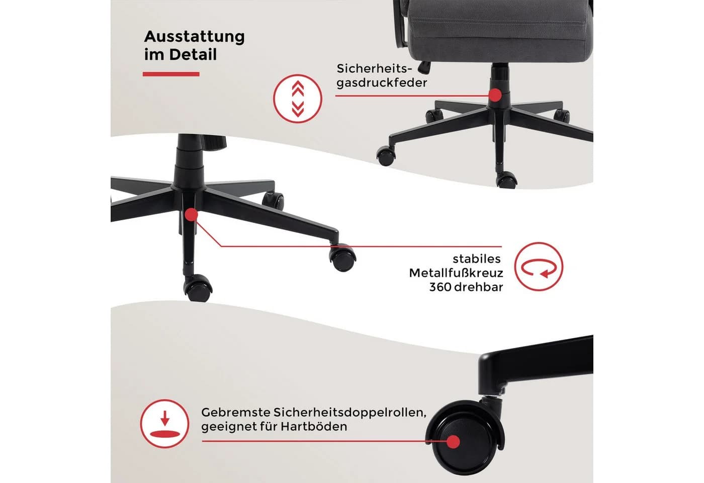 Chefsessel Tiago XXL Anthrazit Schwarz Drehstuhl mit Wippfunktion - Bild 5