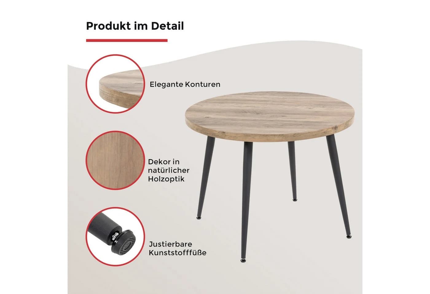 Esstisch Marla Braun Schwarz MDF Metallgestell Runde Form - Bild 3