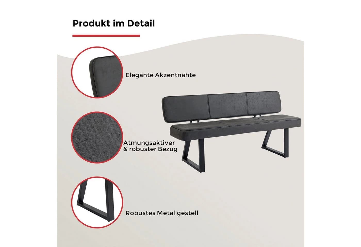 Duo Collection Tara Sitzbank mit Rückenlehne Anthrazit Schwarz - Bild 3