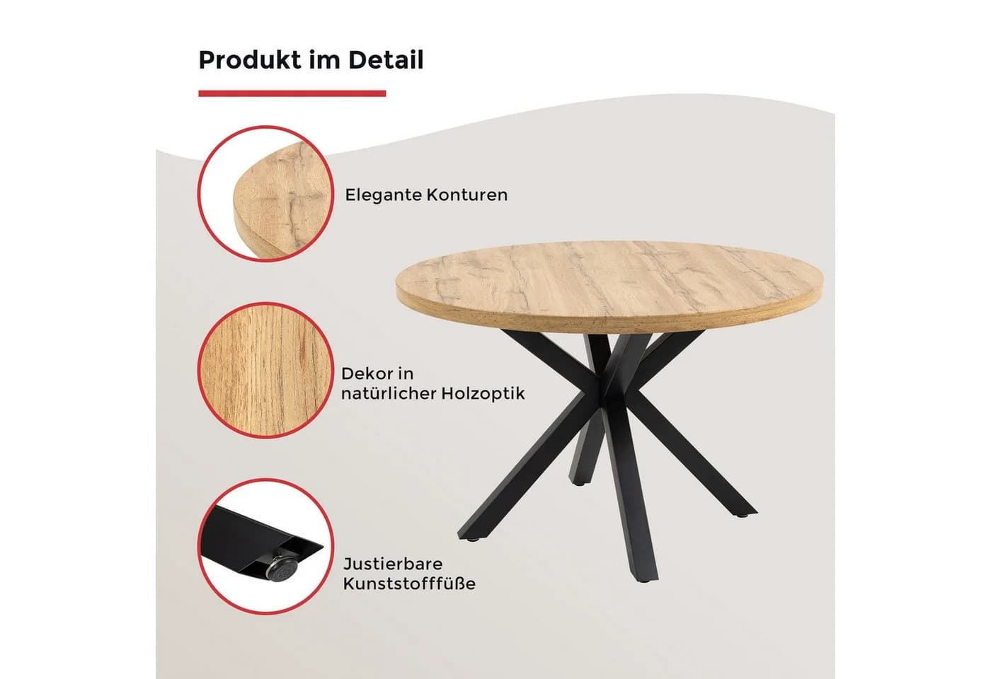 DUO COLLECTION Damira Esstisch rund Wildeiche dunkel/Schwarz - Bild 3