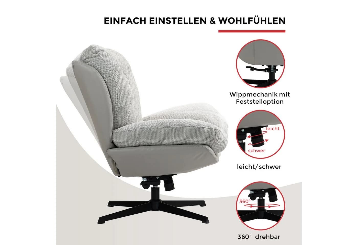 Duo Collection Relaxsessel Tolox mit Hocker Grau Taupe - Bild 3