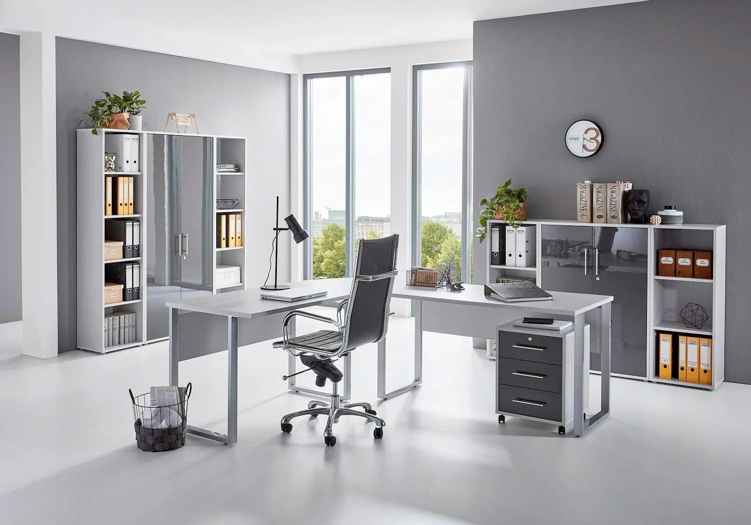 Büro Office Edition Schreibtisch-Set 5-tlg. Grau/Anthrazit Hochglanz