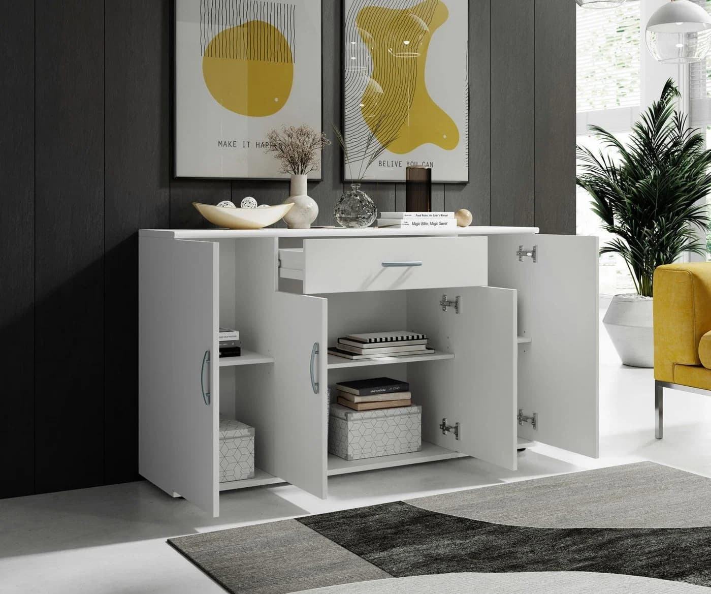moebel-dich-auf Kommode LILLY 13 Weiß 4 Türen 1 Schubkasten - Bild 3