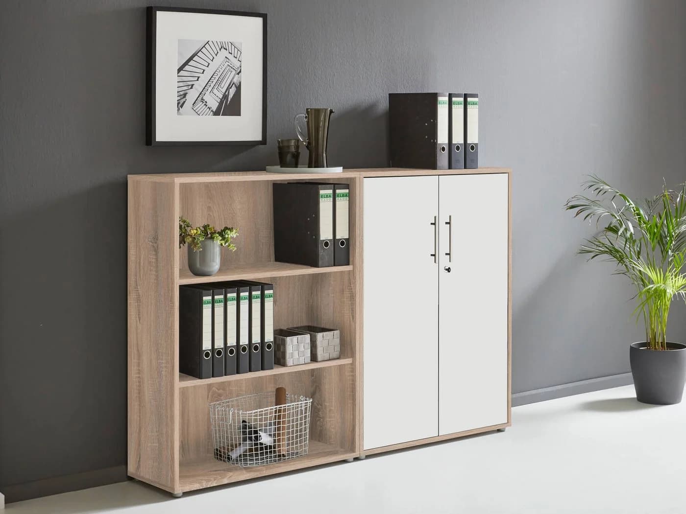 BMG Möbel Aktenschrank Office Edition Schrankwand Set 1 niedrig abschließbar