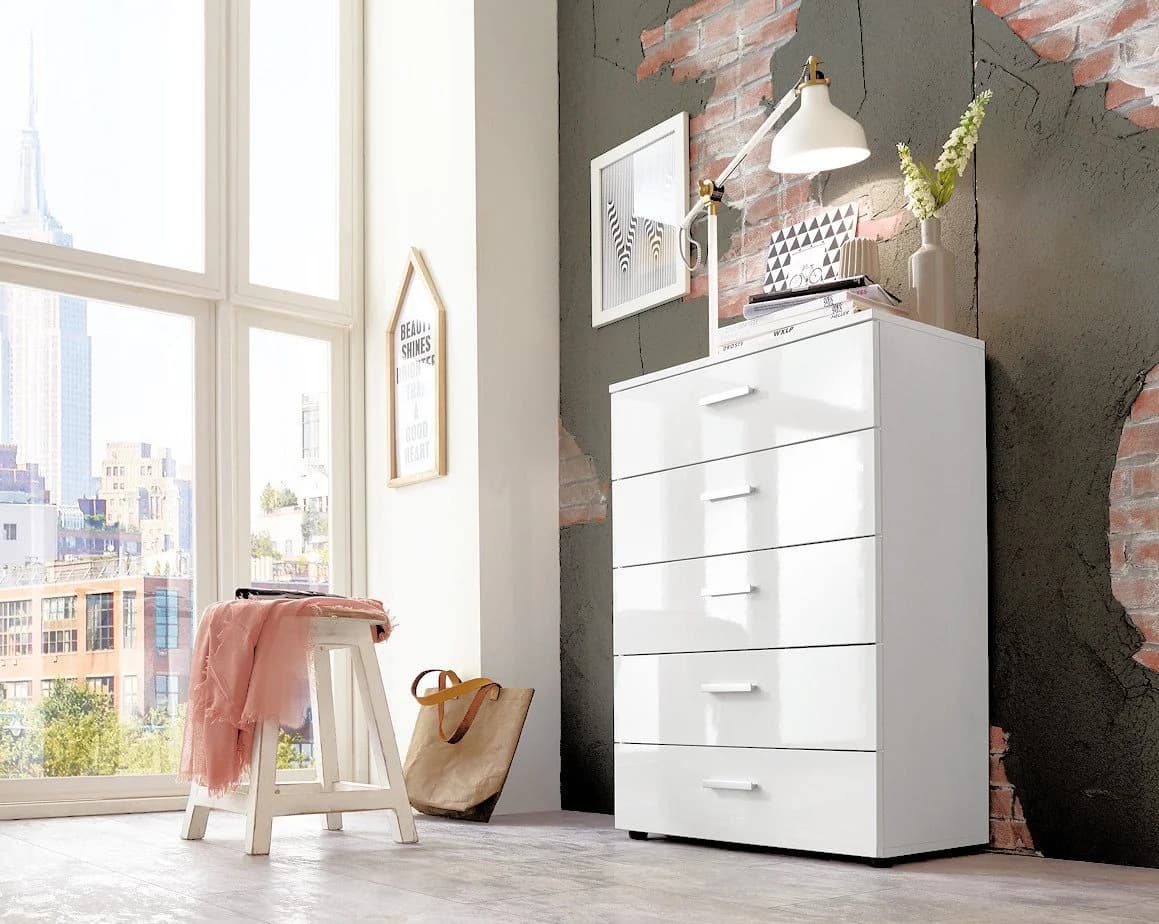 moebel-dich-auf Schubkastenkommode MALAGA 6 Weiß Hochglanz 65 cm