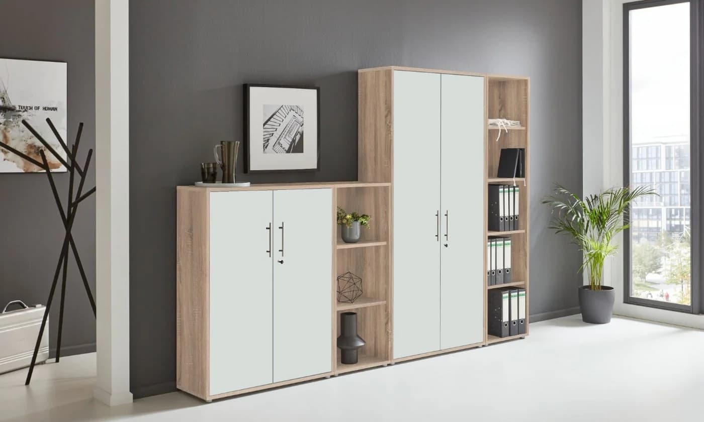 moebel-dich-auf Aktenschrank TABOR 4 4-tlg. Weiß/Braun Abschließbar