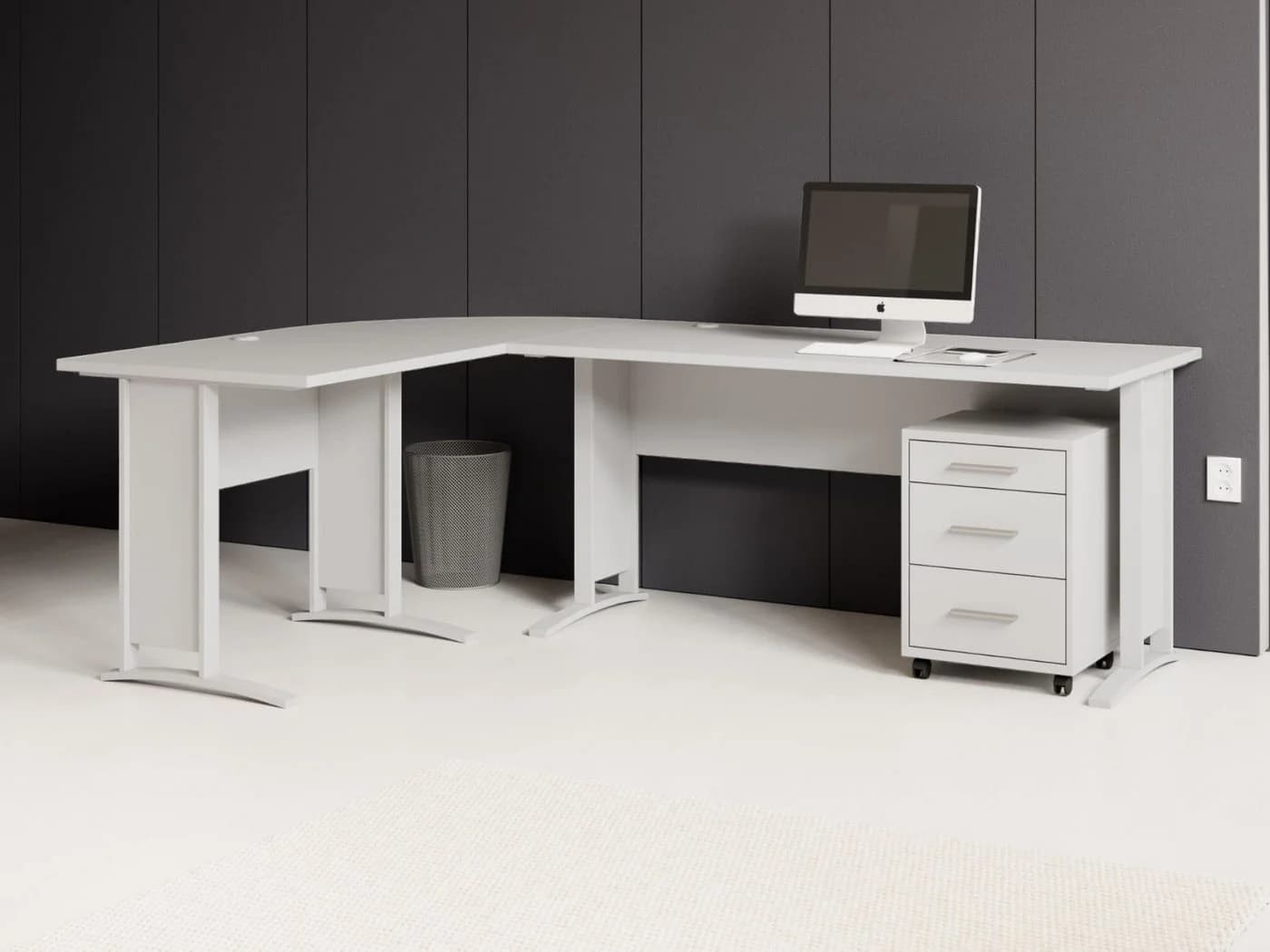 moebel-dich-auf Eckschreibtisch OFFICE LINE Weiß mit Rollcontainer