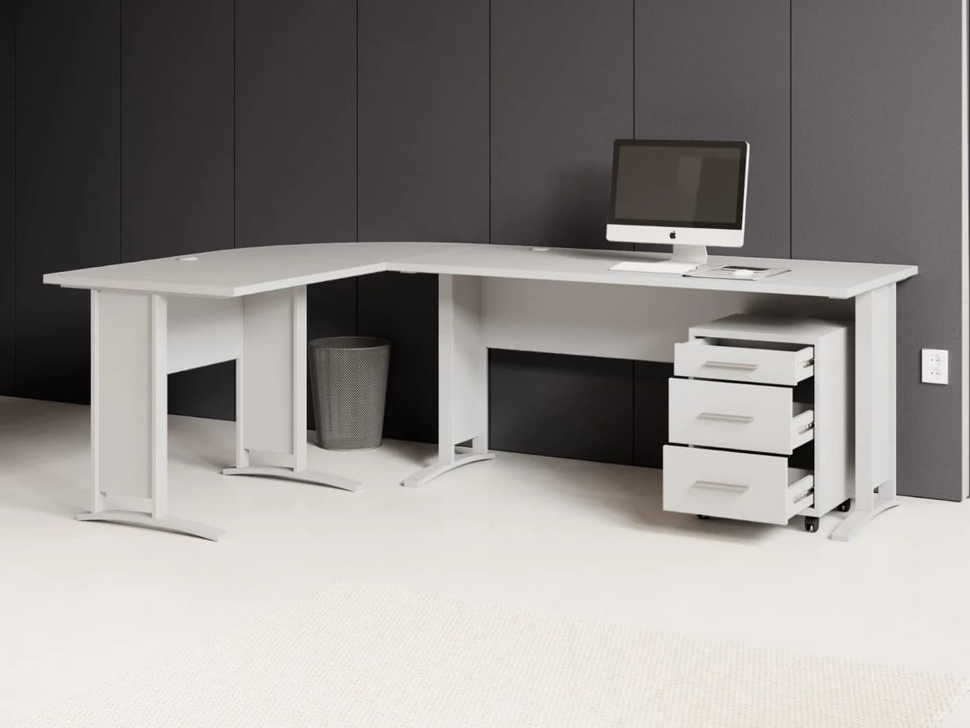 moebel-dich-auf Eckschreibtisch OFFICE LINE Weiß mit Rollcontainer - Bild 3