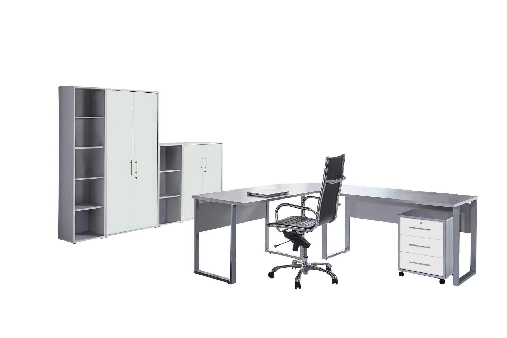 BMG Möbel Büromöbel-Set Office Edition, 6-tlg. Grau/Weiß