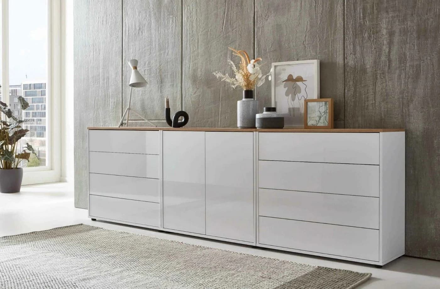 Mid.you Sideboard Mailand Set 4 Weiß Eiche Artisan Holzwerkstoff
