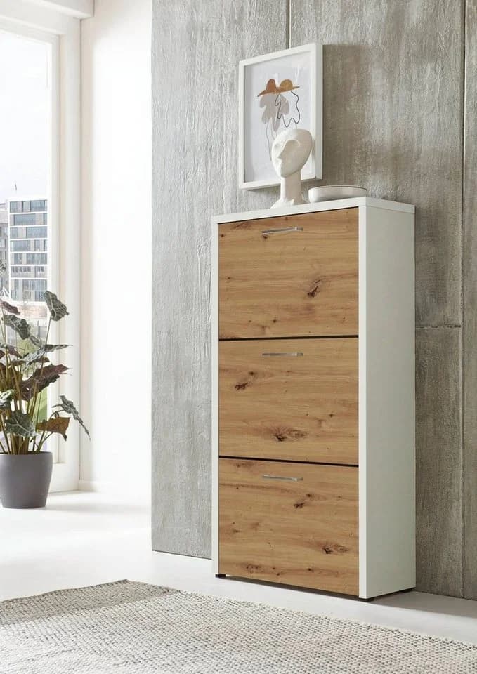 BMG Möbel Schuhkipper Siena 3 Klappen Weiß Modern