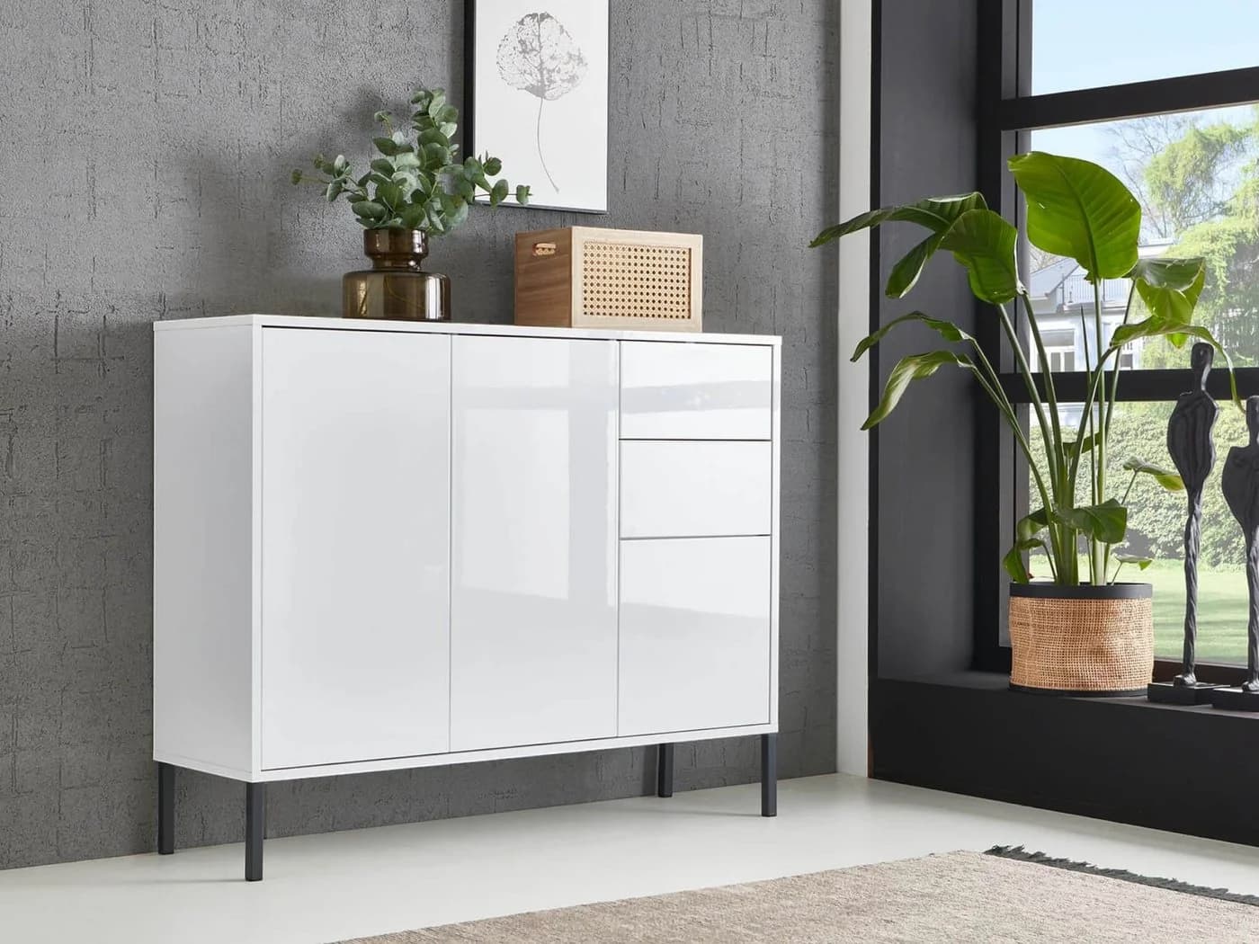 Mid.you Kommode Mailand Typ 10 + MF Weiß Hochglanz Holzwerkstoff