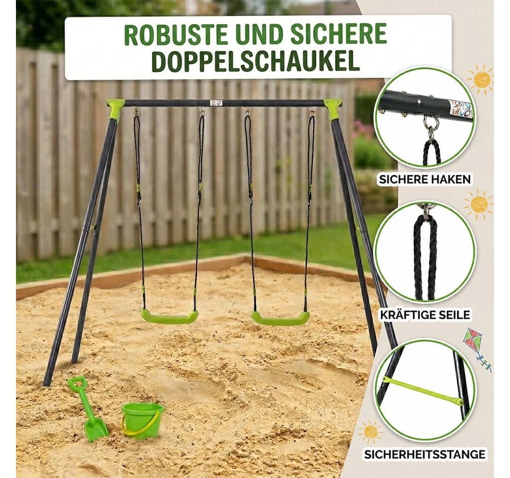 Baby Vivo Doppelschaukel Metall Gestell Kunststoff Sitz - Bild 5