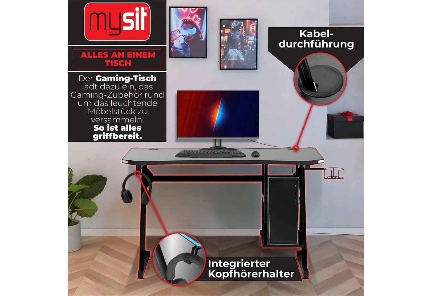 MY SIT Gaming Tisch Gizmo mit LED RGB Beleuchtung - Bild 2