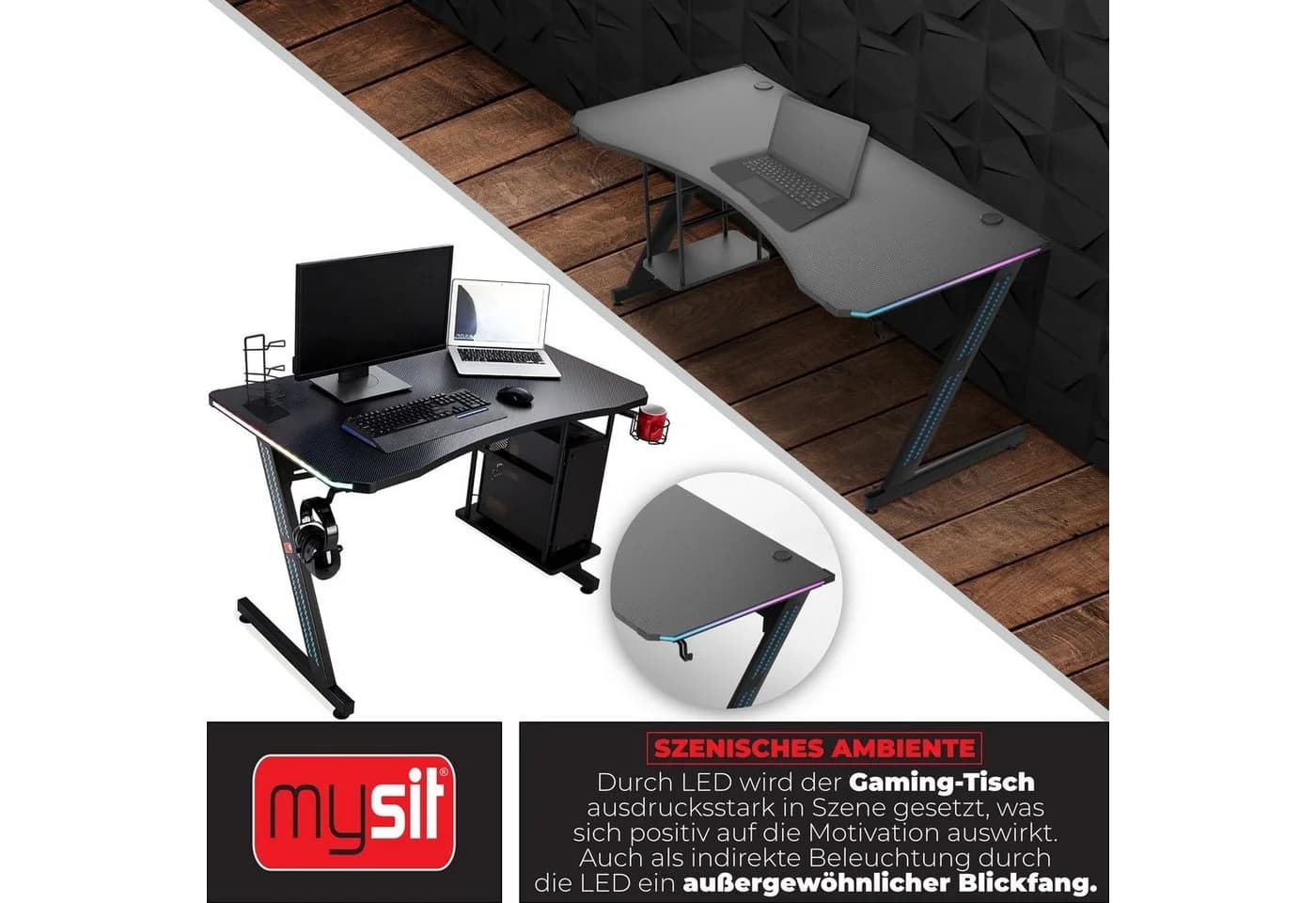 MY SIT Gaming Tisch Gizmo mit LED RGB Beleuchtung - Bild 4