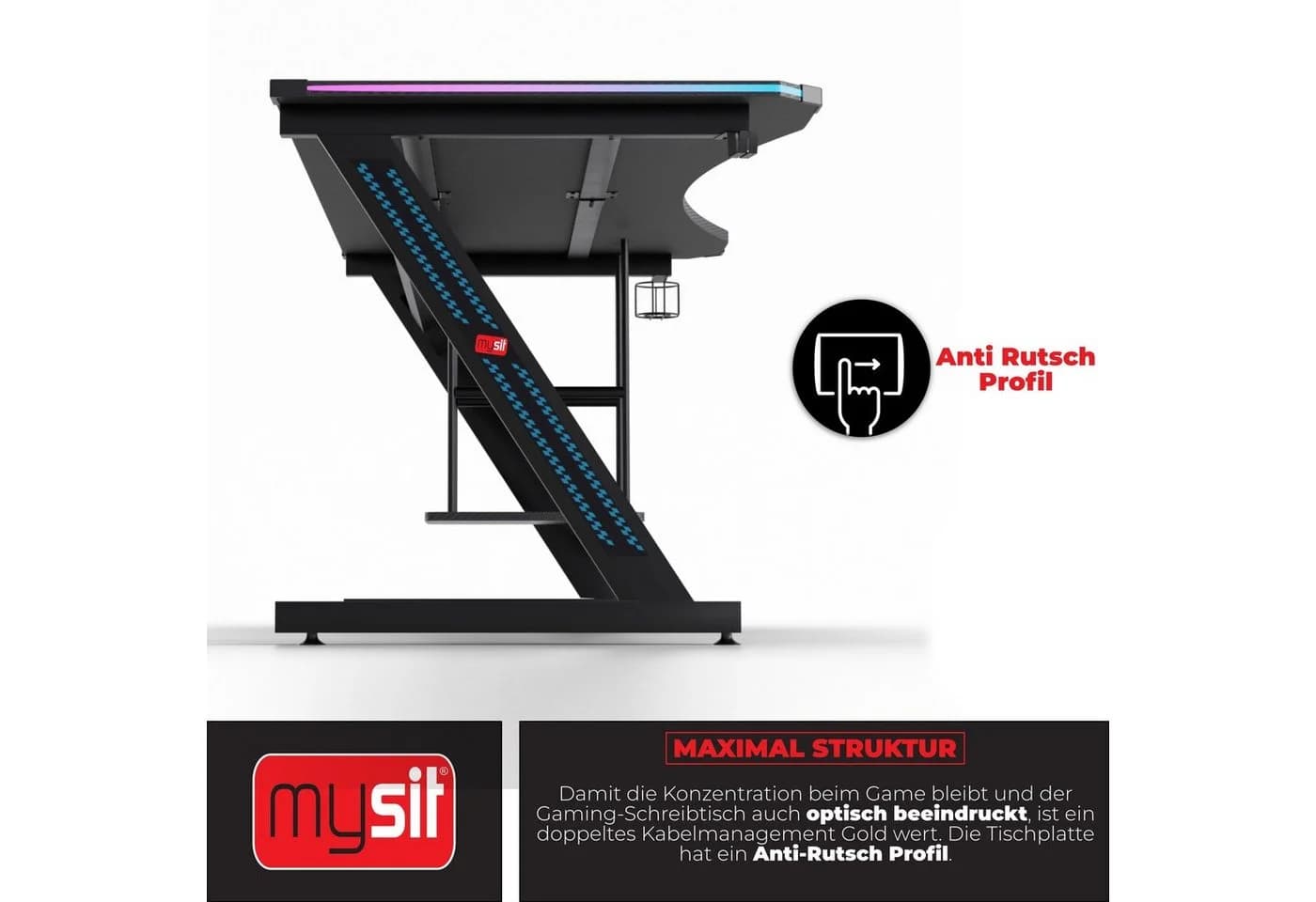 MY SIT Gaming Tisch Gizmo mit LED RGB Beleuchtung - Bild 5