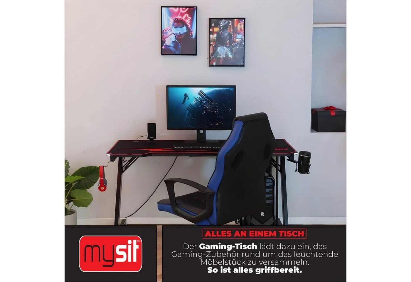 MY SIT Gaming Tisch 140 cm TITAN mit LED Beleuchtung und Mauspad - Bild 2