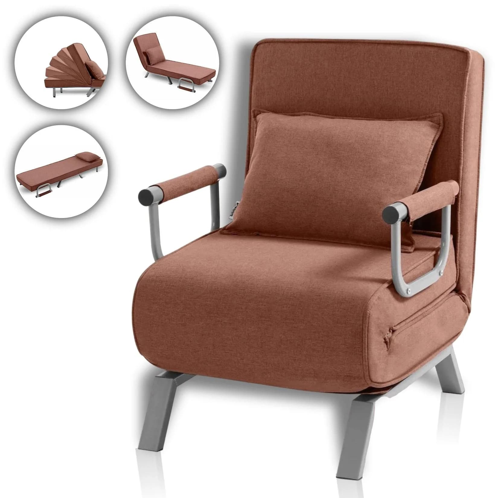Makika Schlafsessel Schlafsofa Ted Klappbar Braun 3in1
