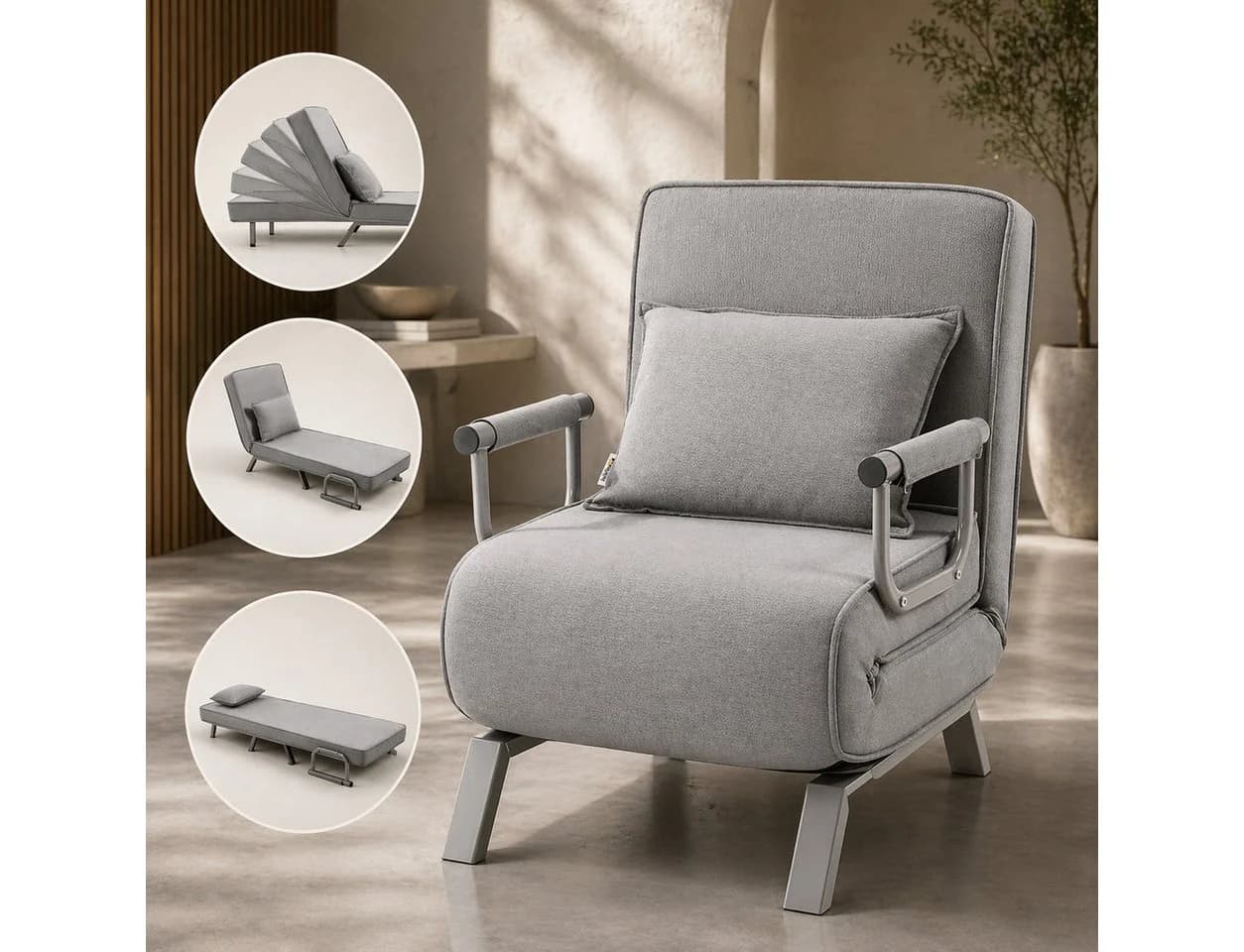 Makika Relaxliege Schlafsessel Schlafsofa Ted klappbar Grau - Bild 3