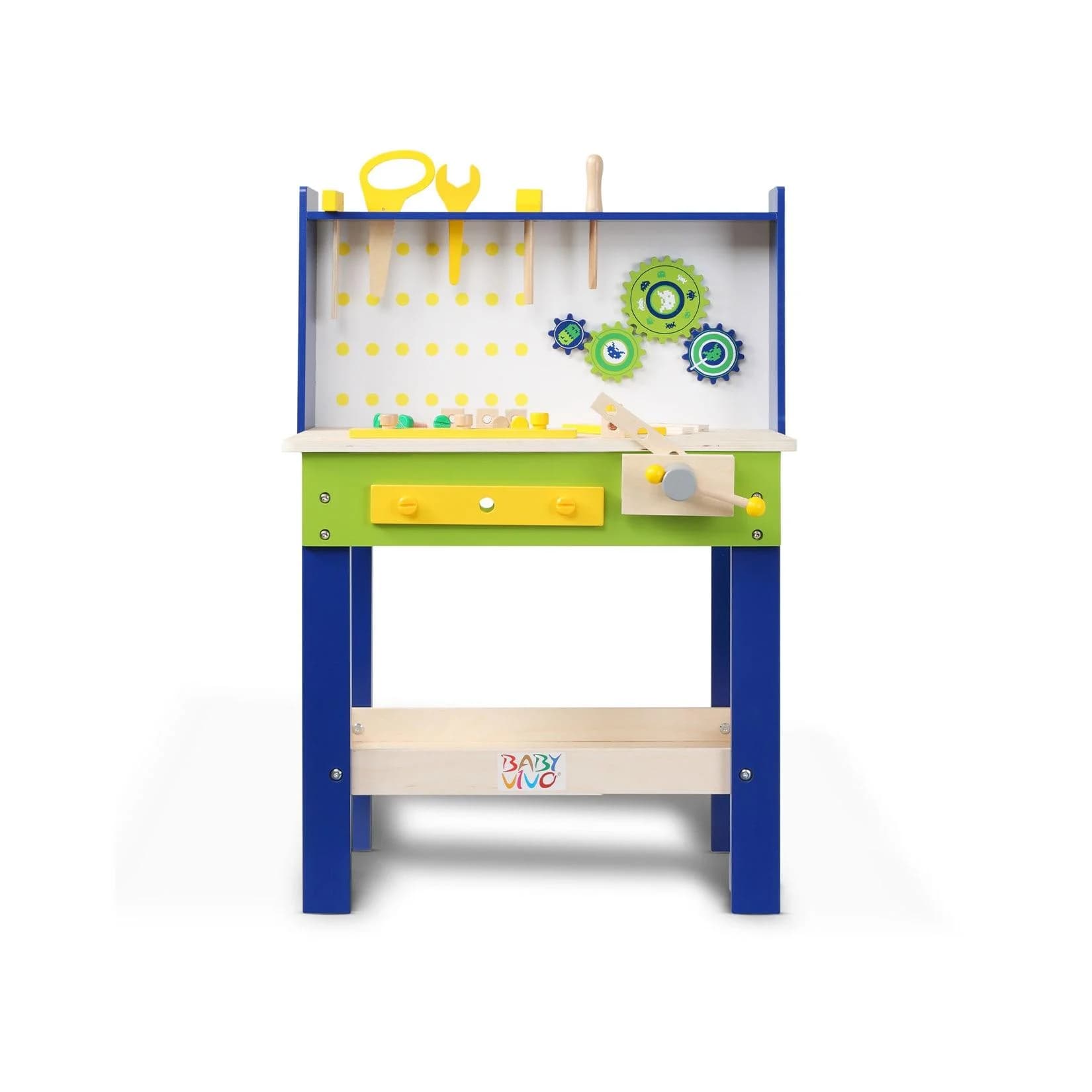 Baby Vivo Spielwerkbank aus Holz - Luigi drehbare Zahnräder 29 Teile