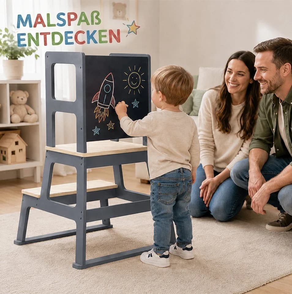 Baby Vivo Lernturm aus Holz mit Tafel Grau - Bild 2