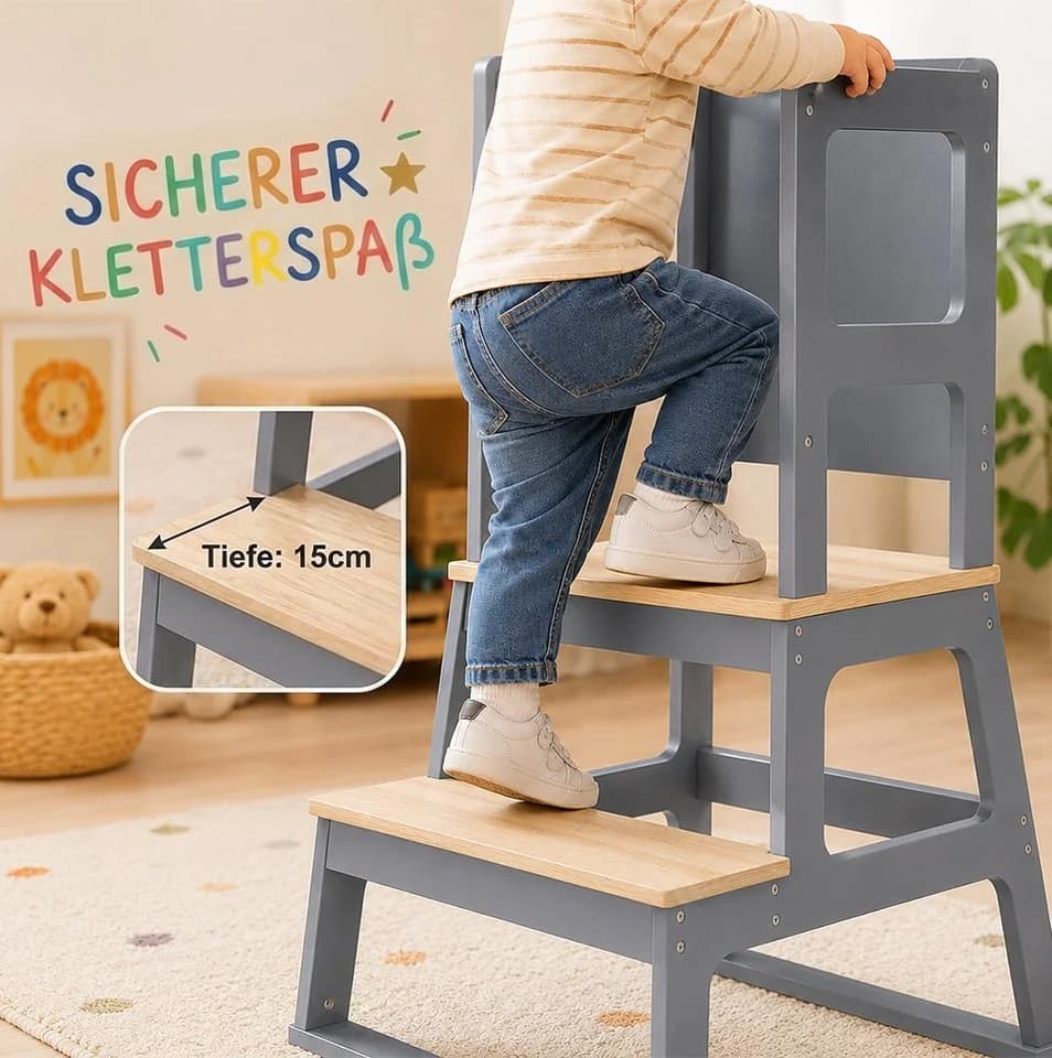 Baby Vivo Lernturm aus Holz mit Tafel Grau - Bild 4