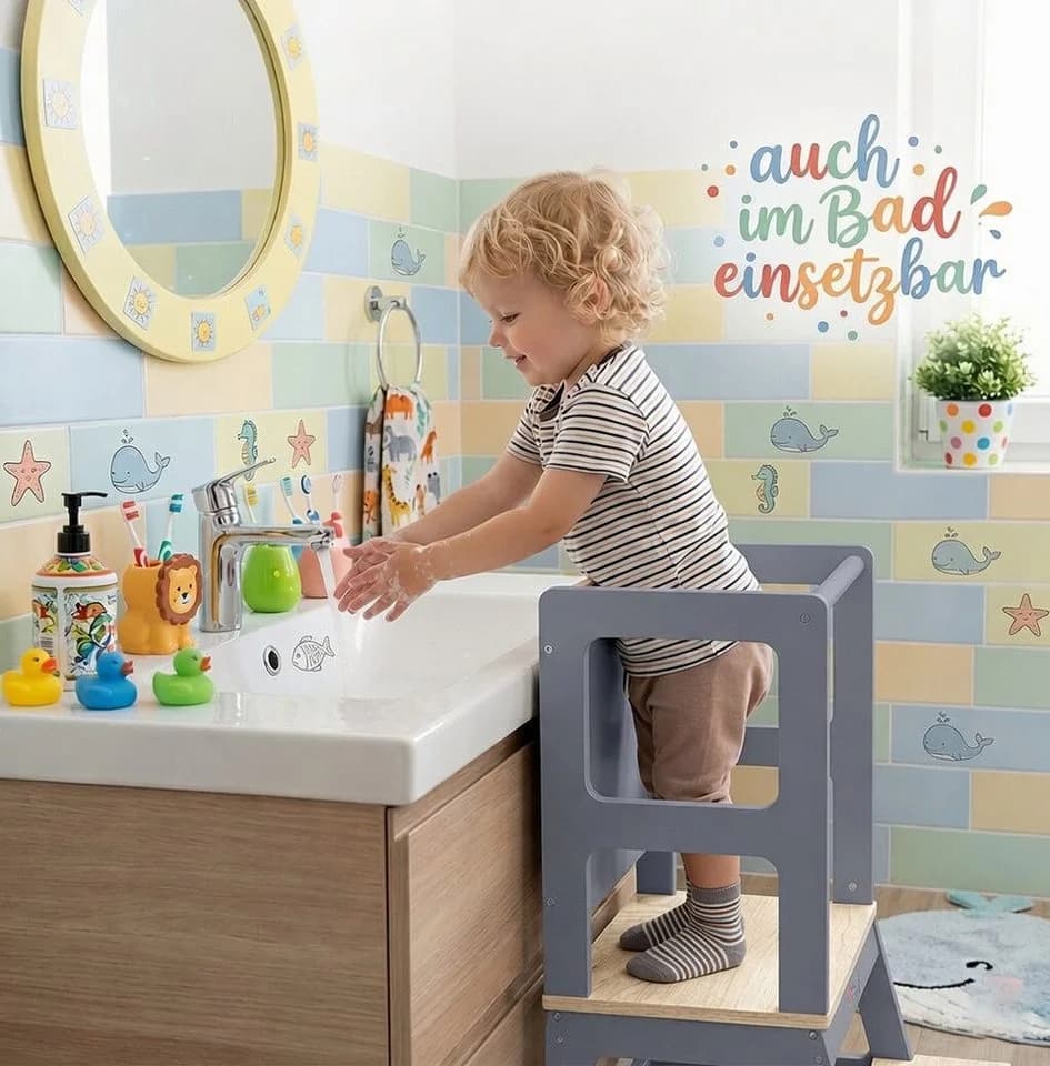 Baby Vivo Lernturm aus Holz mit Tafel Grau - Bild 5