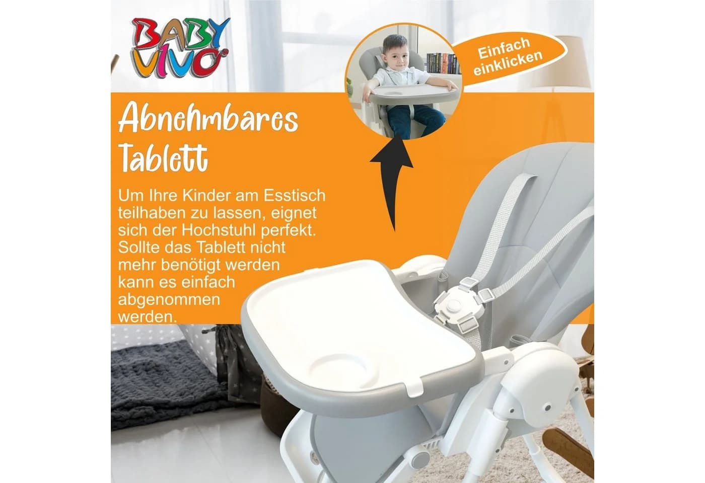Baby Vivo Kinderhochstuhl Tippy in Stardust - 8-fach höhenverstellbar - Bild 4