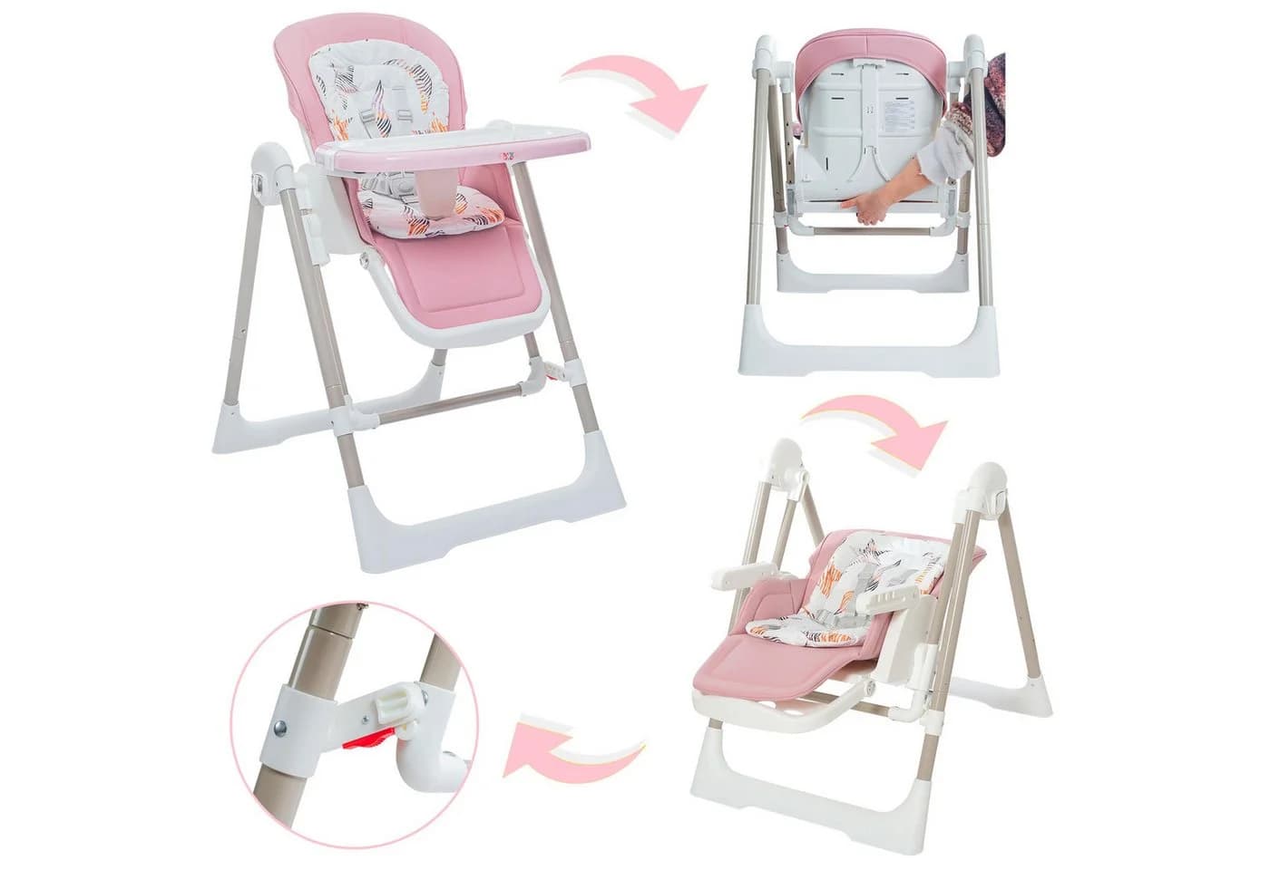 Baby Vivo 3in1 Kinderhochstuhl Lulu Rosa höhenverstellbar mit Sicherheitsgurt - Bild 5