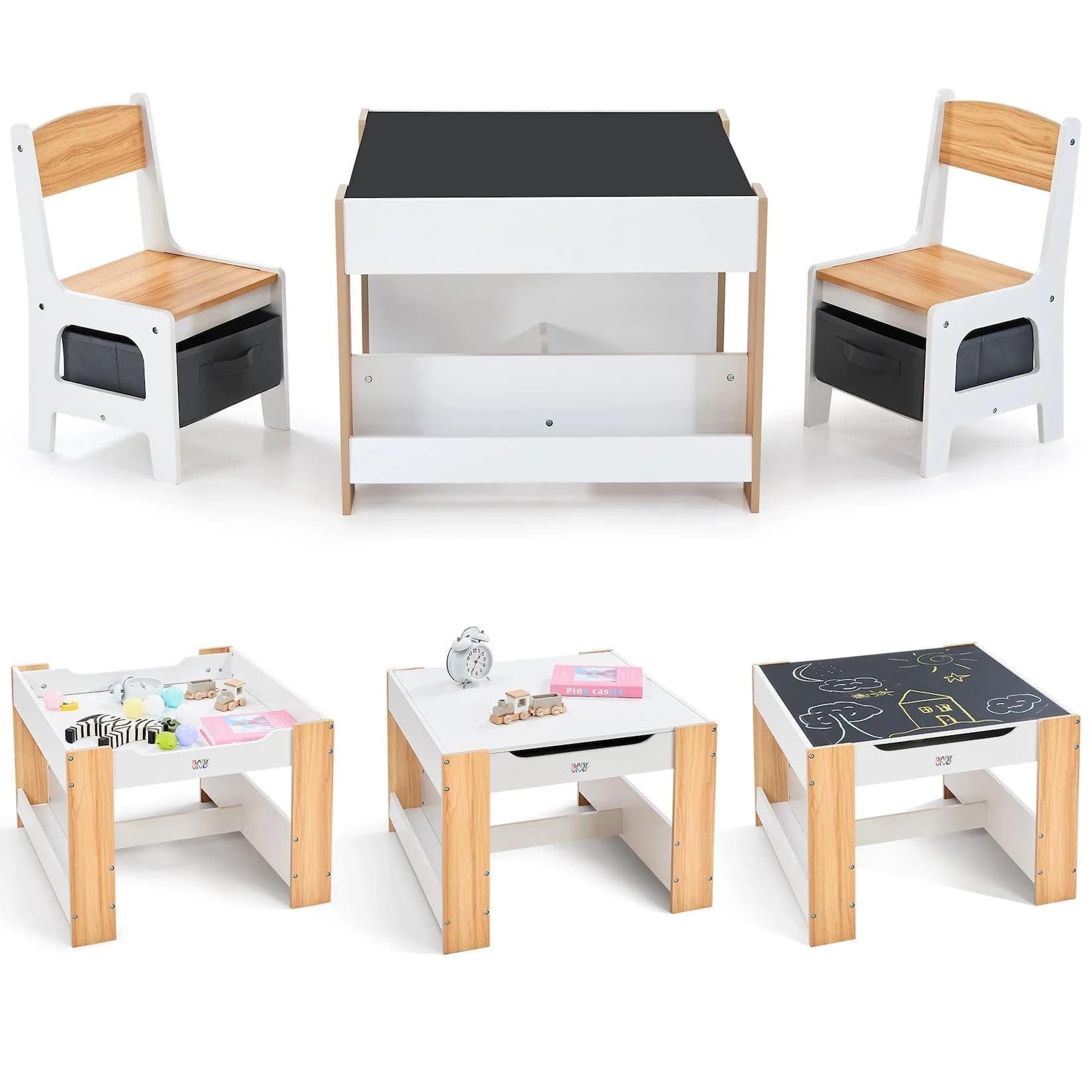 Baby Vivo Kindersitzgruppe mit Tisch und 2 Stühlen Holz Mia