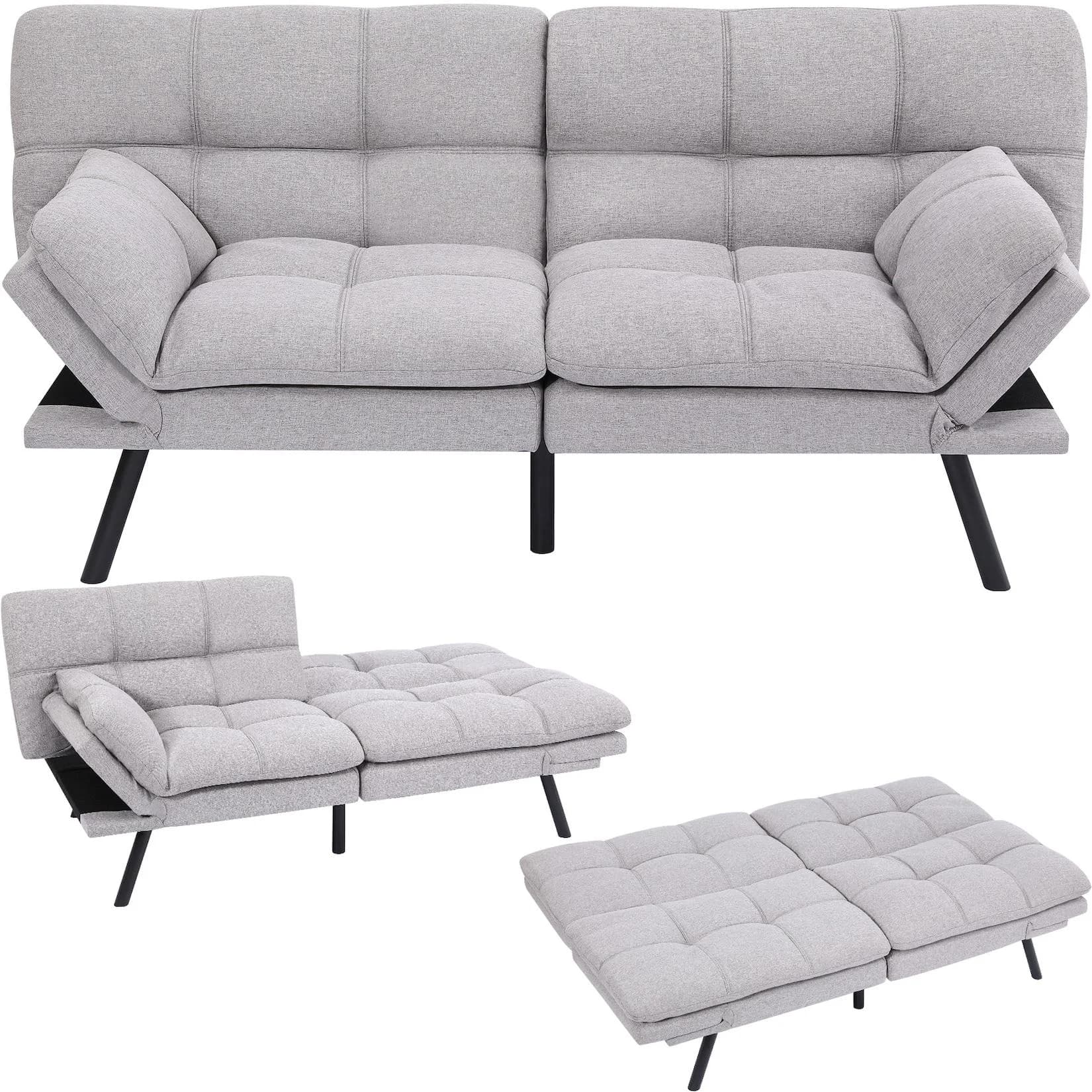 Makika Schlafsofa 3-Sitzer Schlafcouch Paul Grau Verstellbar