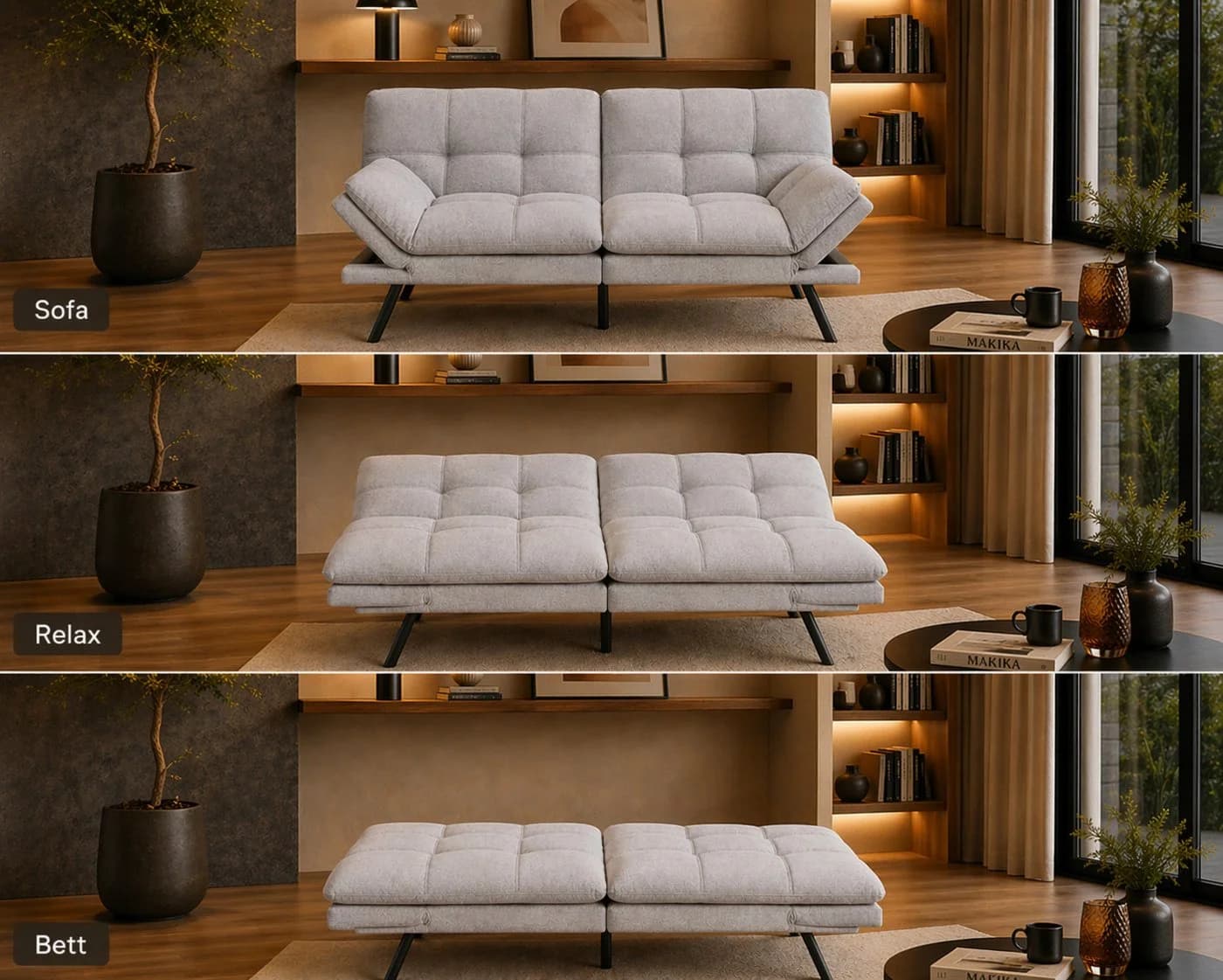 Makika Schlafsofa 3-Sitzer Schlafcouch Paul Grau Verstellbar - Bild 4