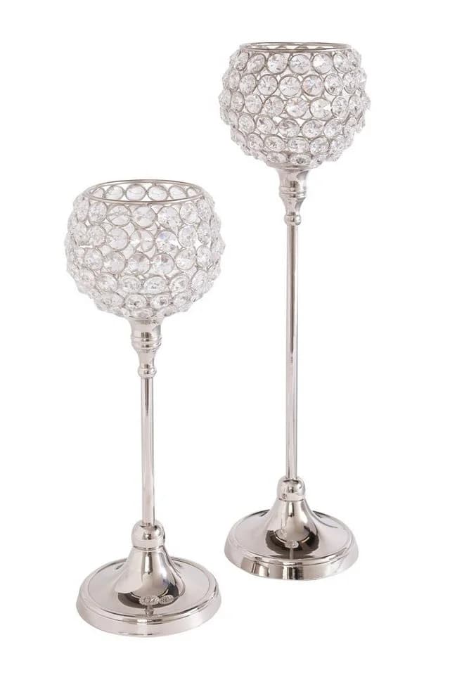 HOME AFFAIRE Teelichthalter Kristall Set 2-tlg. Silber Aluminium Glas - Bild 2