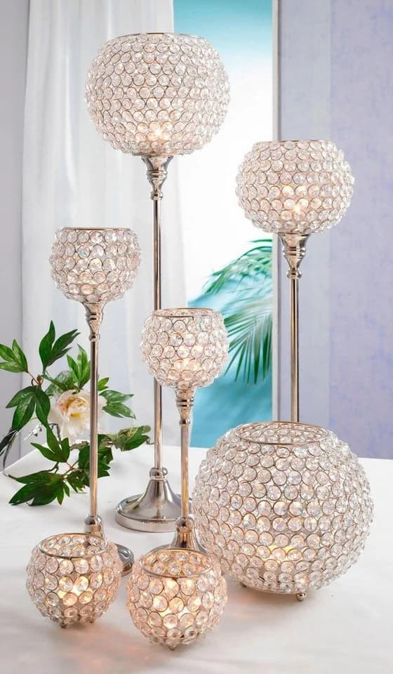 HOME AFFAIRE Teelichthalter Kristall Set 2-tlg. Silber Aluminium Glas - Bild 3