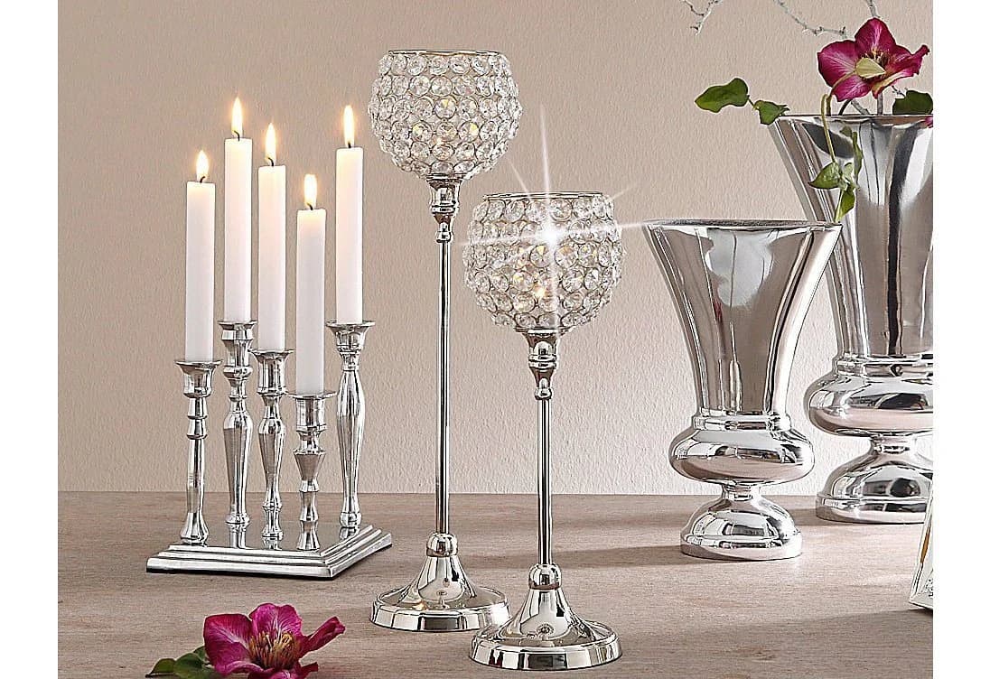 HOME AFFAIRE Teelichthalter Kristall Set 2-tlg. Silber Aluminium Glas - Bild 5