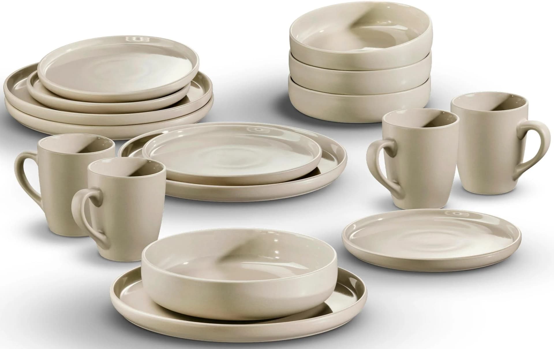 Skandinavisches Geschirr-Set aus Steinzeug in beige (greige)