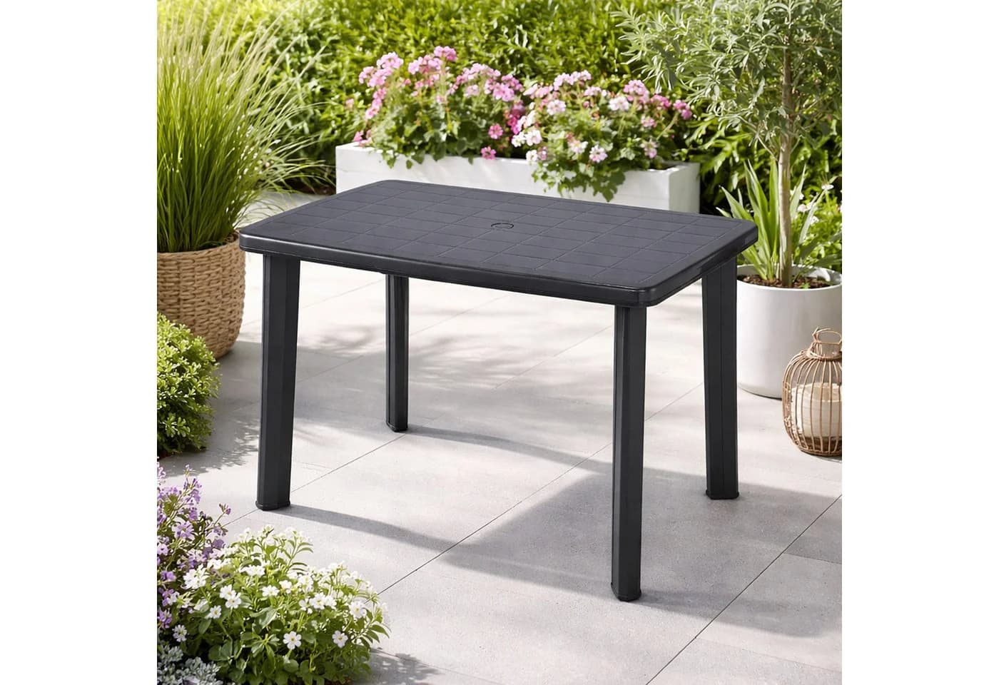 Mojawo Gartentisch Anthrazit Kunststoff mit Schirmloch