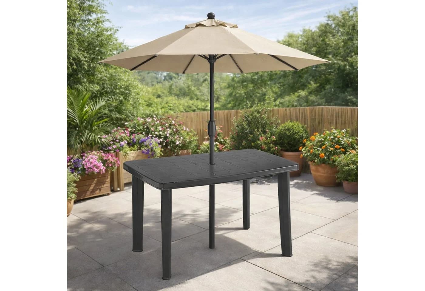 Mojawo Gartentisch Anthrazit Kunststoff mit Schirmloch - Bild 3