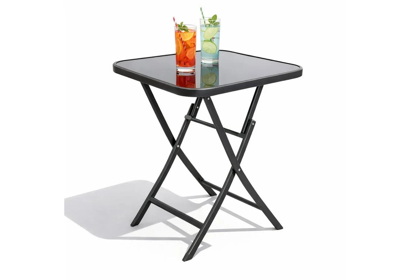 Mojawo Bistrotisch Klapptisch Dunkelgrau Glas Metall Wetterfest - Bild 2
