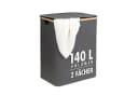 tasir Wäschebox Wäschekorb 140 Liter Grau Bambus-Rahmen 2 Fächer Bild 2
