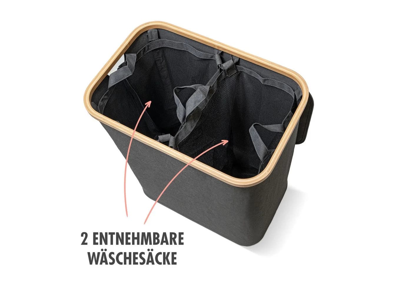 tasir Wäschebox Wäschekorb 140 Liter Grau Bambus-Rahmen 2 Fächer - Bild 4