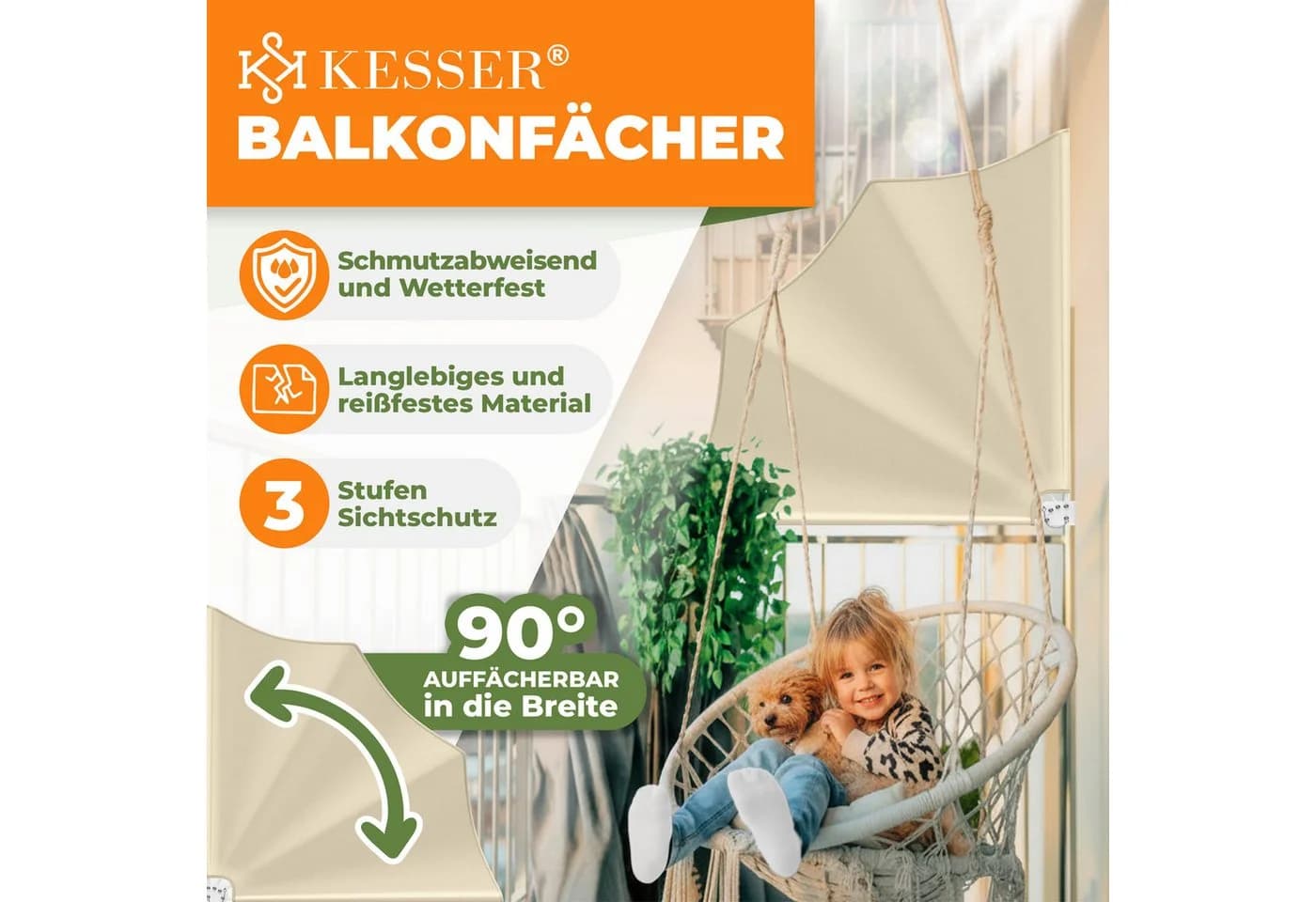KESSER® Balkonfächer klappbar mit Wandhalterung 140x140cm Sichtschutz