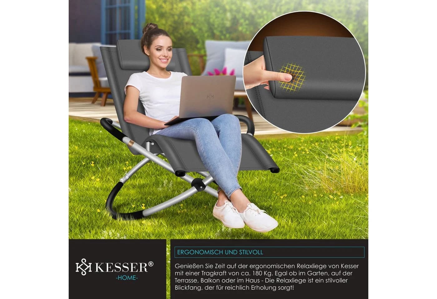KESSER Gartenliege Anthrazit Klappbar mit Kissen - Bild 4